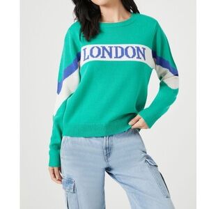 Color block London England sweater teal top knit